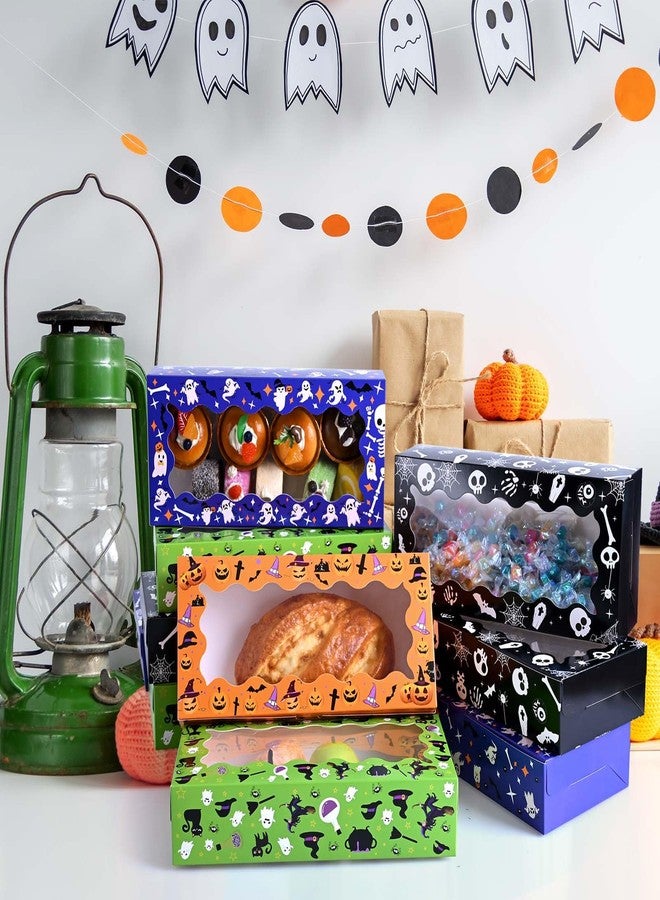 Bolsome 16Pcs Halloween Treat Boxes Halloween Cookie Boxes with Window Ghost Boo Pumpkin Skull Black Cat Pattern Bakery Boxes for Cupcake Candies Donuts for Trick or Treat Party Supplies - Image 4